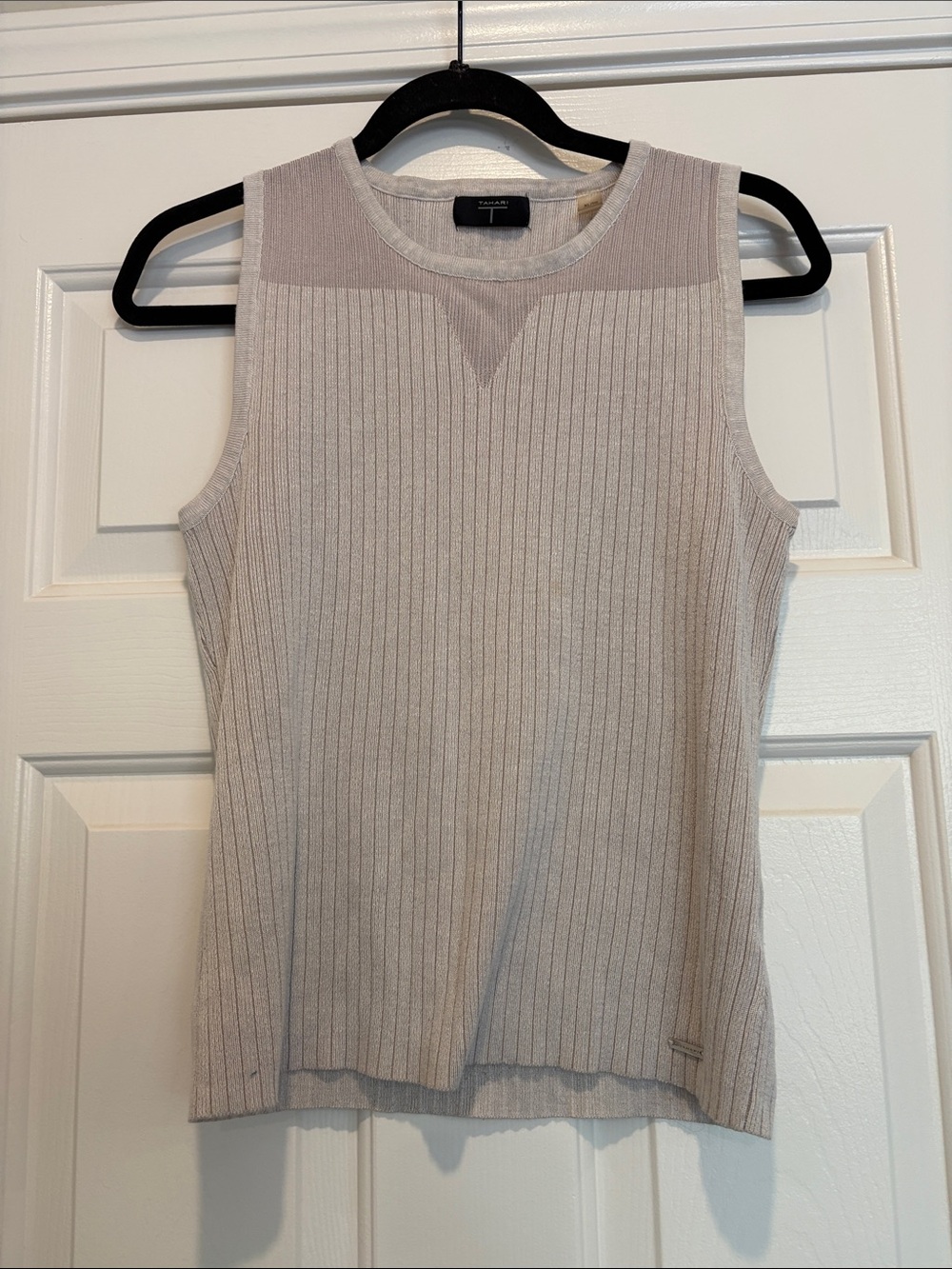 Tahari Neutral Ribbed Knit Crewneck Top, XL